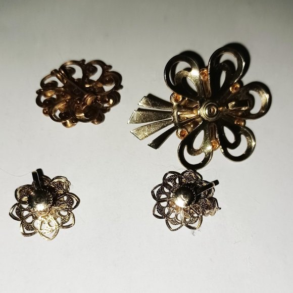 New 4 Pc Lot AQUA CLEAR Rhinestone Pendant Earrings Pin Fancy Filigree Setting - Picture 4 of 4